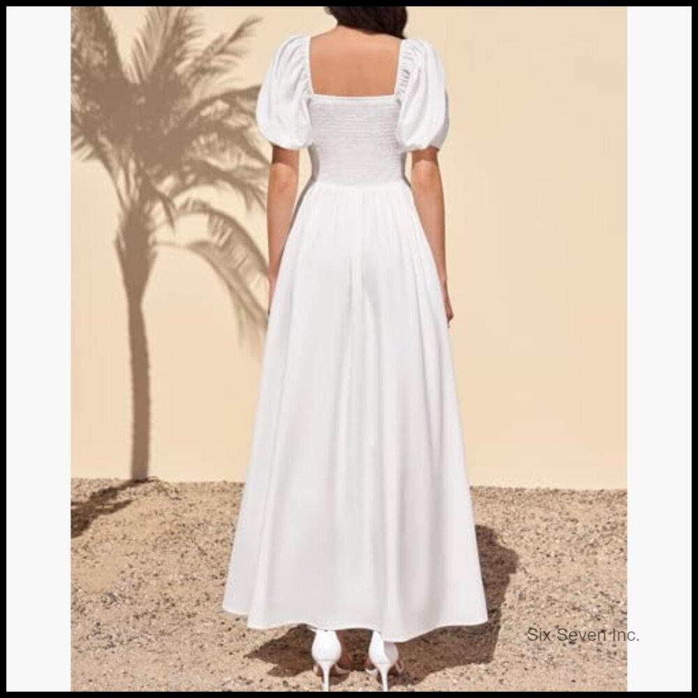 Puff Sleeve Maxi Dress Corset A Line Wedding Guest Beach Sundress - Picture 2 of 6